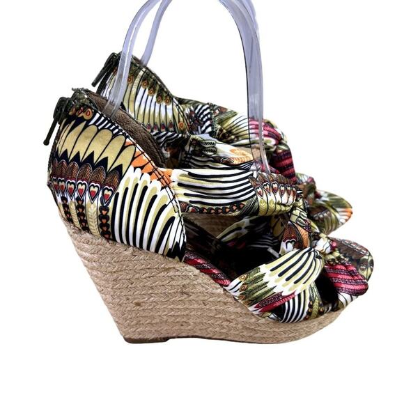 Carlos Santana Sandals Womens 7.5 Morena Wedge Espadrille Platform Jute Tropical - Picture 2 of 16